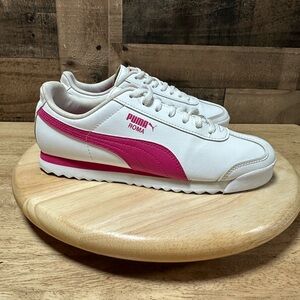 Puma Girls White/Fuchsia Roma Lace Up Sneakers 354259-22 Size 7C